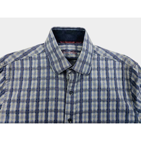 Tasso Elba Size Small 14-14.5 Men's Blue Gray Check Long Sleeve Cotton Shirt - Picture 6 of 10
